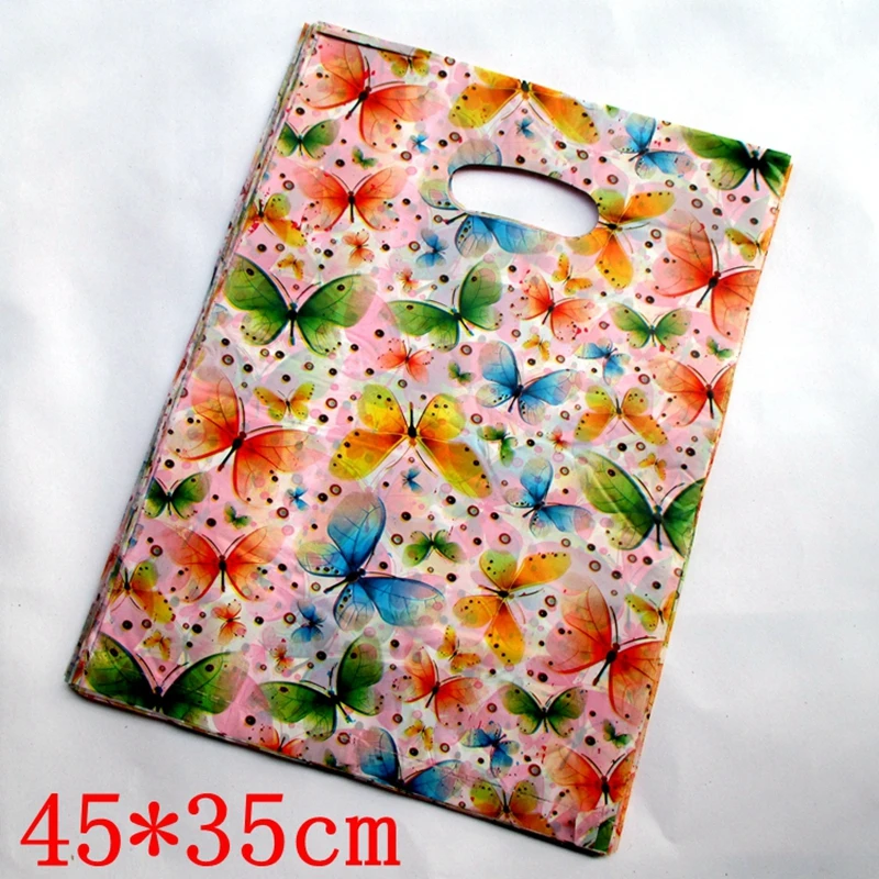 

100pcs/lot Multicolored"Butterfly" Plastic Boutique Practial Pouches Shopping Gift Package Bag 45*35cm154513