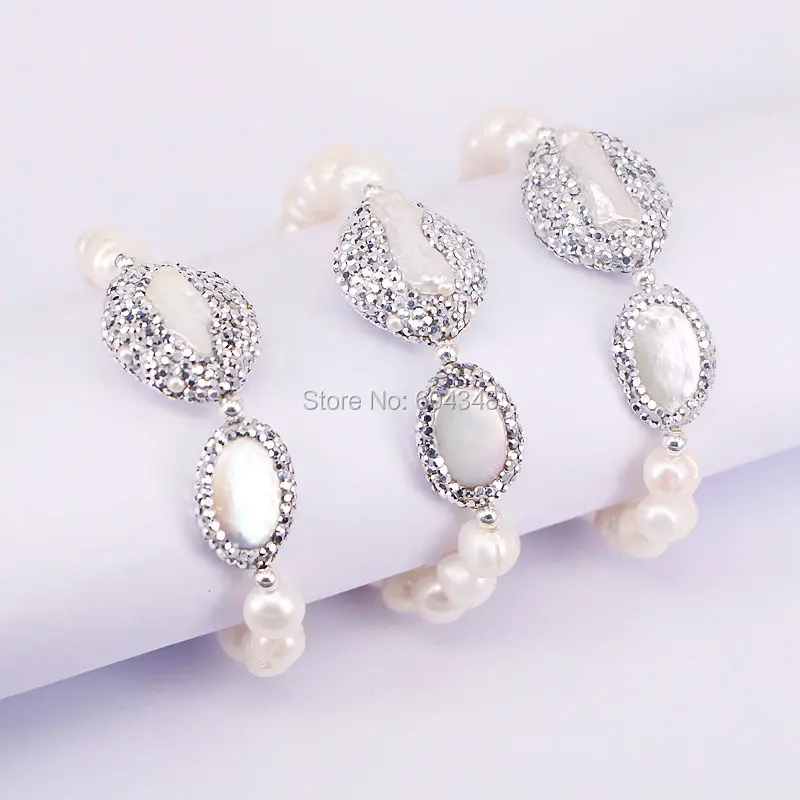 5 Strand zyunz Jewelry модные женские туфли пресноводный жемчуг Плетёные браслеты ручной работы проложили горный хрусталь белый жемчужный браслет