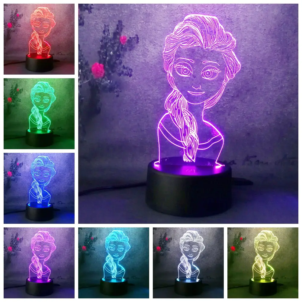 Новинка 3D Микки Минни Эльза Дональд Дак Детская светодио дный Светодиодная лампа