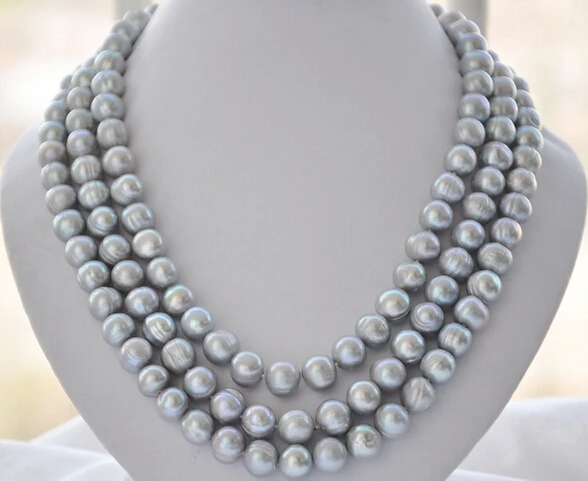 Jew2661 3 пряди серый круглый Пресноводная жемчужина ожерелье AAA|freshwater pearl necklace|pearl