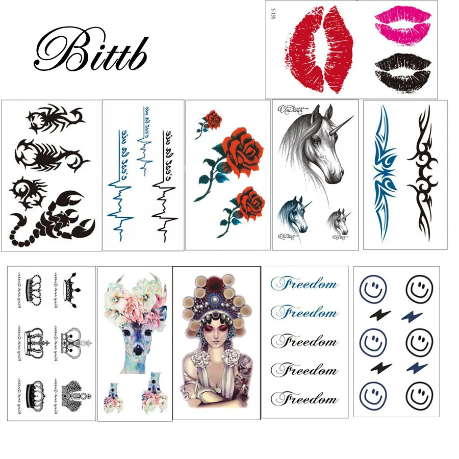 Bittb 5 Sheets Animal Fake Tattoo Waterproof Sexy Temporary Tattoos Sticker Sleeve Women Removable Body Paste Pattern | Красота и