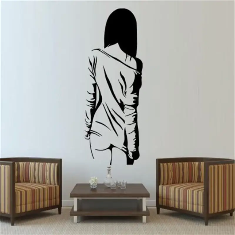 Black Sexy Woman Back View Portrait Wall Sticker Bedroom Living Room Decoration Wallpaper Carved Removable Vinyl Art Decals | Дом и сад