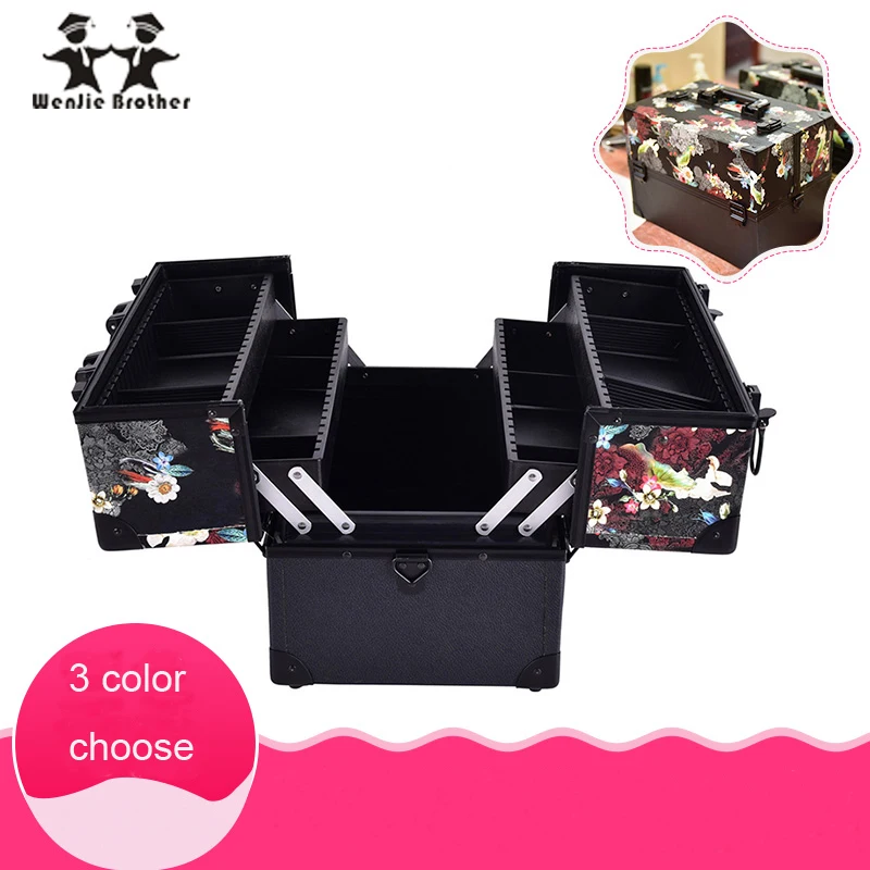 wenjie brother big size skull flower ABS&PU Make up Box Makeup Case Beauty Case Cosmetic Bag Multi Tiers Lockable Jewelry Box
