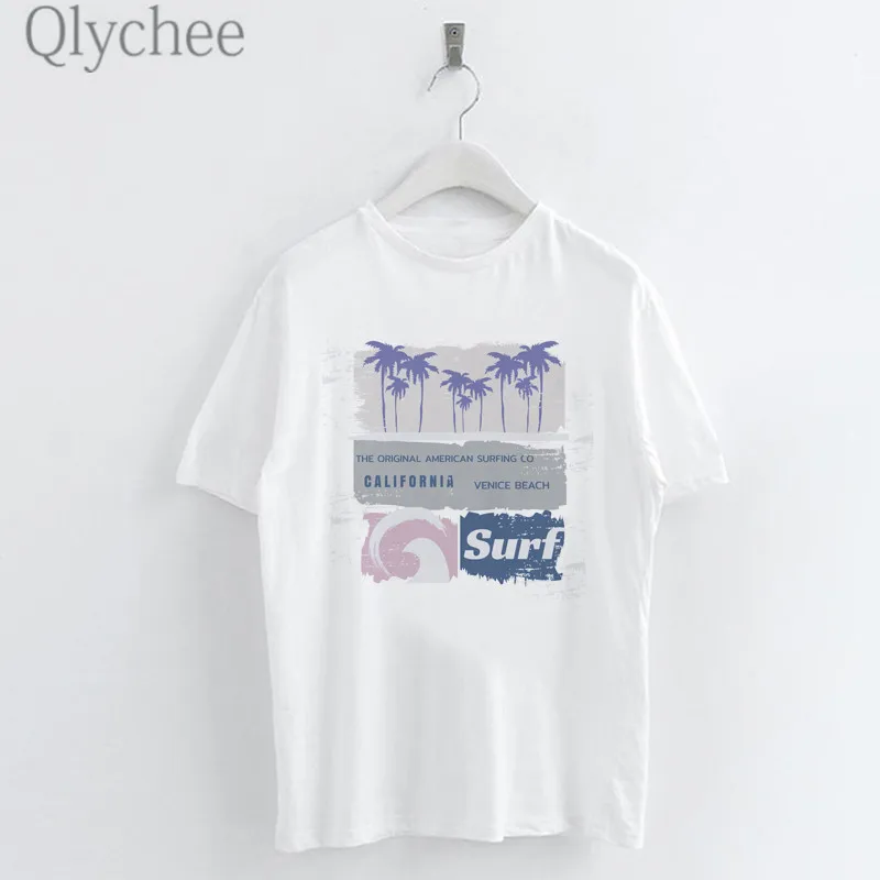 Женская футболка с принтом Qlychee Harajuku California Surf футболки вырезом лодочкой короткий
