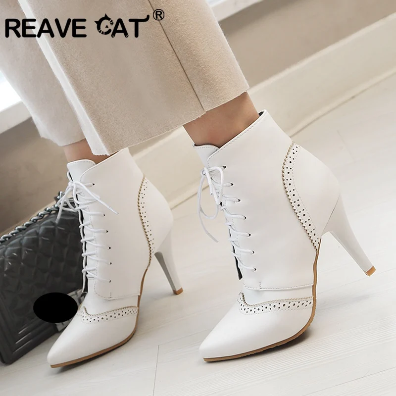 REAVE CAT/Зимние ботильоны для женщин с острым носком обувь из искусственной кожи