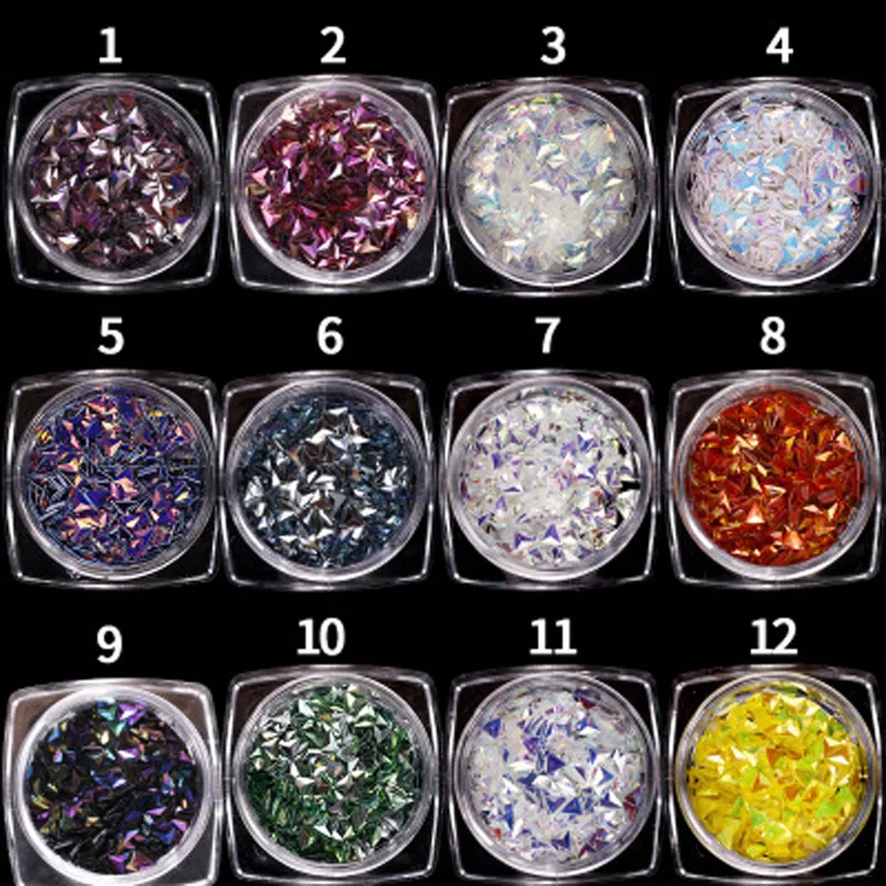 12 Color / Set Chameleon AB Nail Sequin Triangle Snowflake Sequins Manicure 3D Art DecoratiA00108XX | Красота и здоровье
