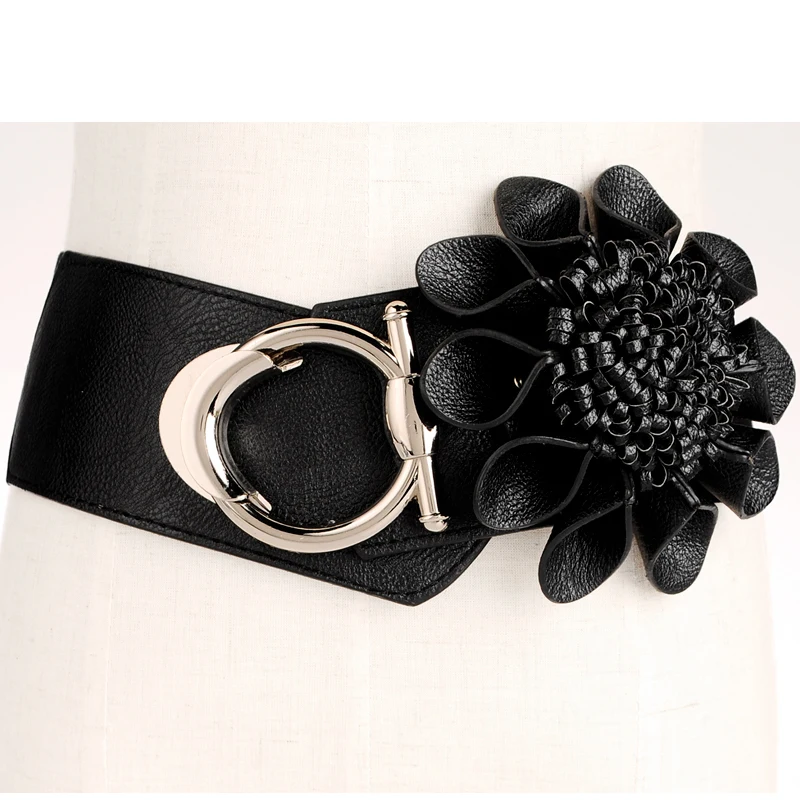 Waist Seal Lady Loose Wide Belt Korean Version Simple Women Stretch Flower Decorative Dress Black High Quality Waistband H3164