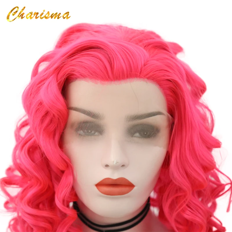 Charisma короткие розовые парики с глубокими волнами синтетические на кружеве