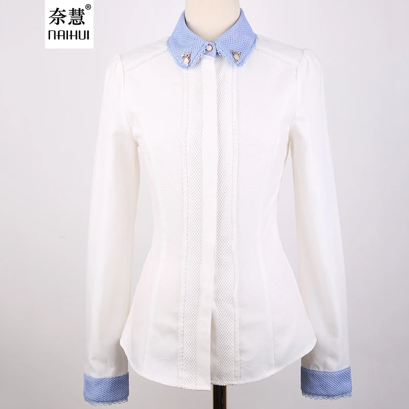 Женская хлопковая рубашка Элегантная белая блузка с аксессуарами рабочая одежда