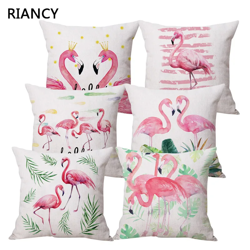 Тропический Розовый фламинго Хлопок Лен Наволочка декоративная диванная