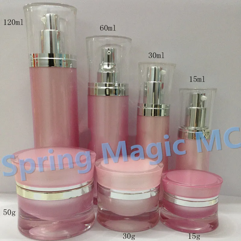 Розовые/золотые акриловые флаконы 15 мл с насосом для лосьона косметическая
