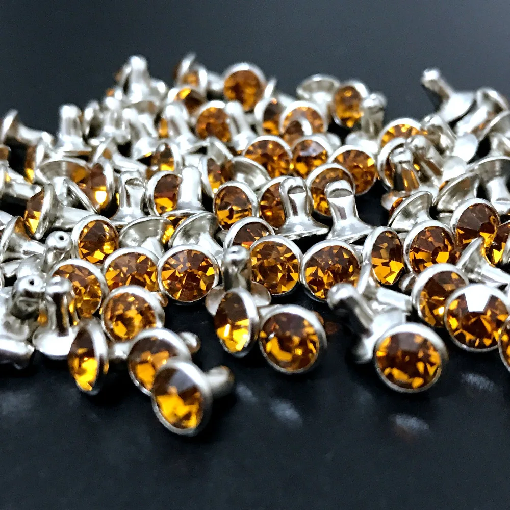 

100Sets 6MM Topaz CZ+++ Crystals Rhinestone Rivets Silver Nailhead Topaz Spots Studs Fit DIY Making Shipping Free