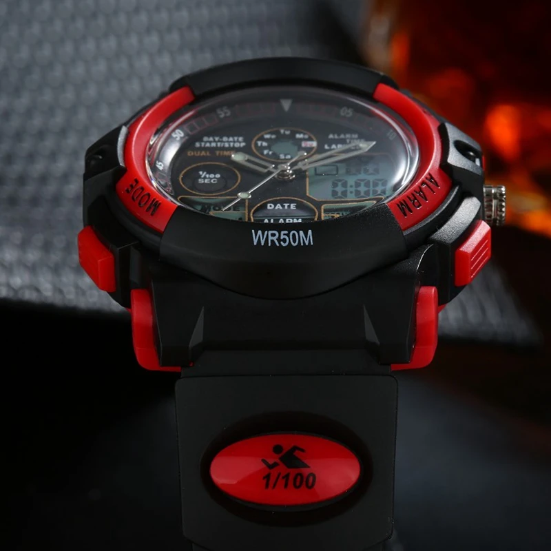 OHSEN бренд lcd Dual Time Zone наручные часы мужские спортивные цифровые водонепроницаемые