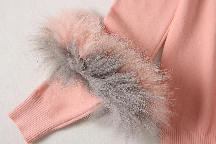 Женский свитер ALPHALMODA с длинным рукавом и натуральным мехом осенняя трикотажная