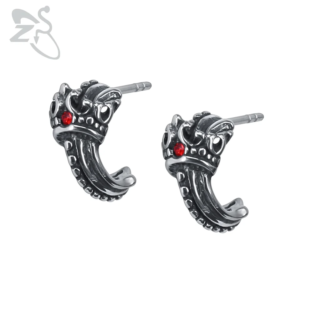 Tentacle-Red ZS панк-рок 316L серьги-гвоздики из нержавеющей стали для мужчин 2 шт. хип-хоп серьга с черепом с красным CZ камнем мужские байкерские готические ювелирные изделия - Окраска металла: Tentacle-Red
