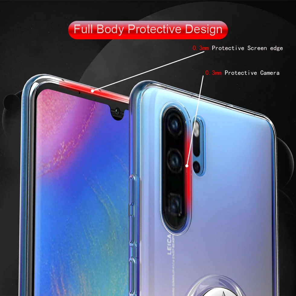 Прозрачный силиконовый чехол для huawei P20 Pro P30 Lite mate 20 Противоударная броня подставка для автомобильного держателя в виде кольца чехол для huawei P20Pro чехол
