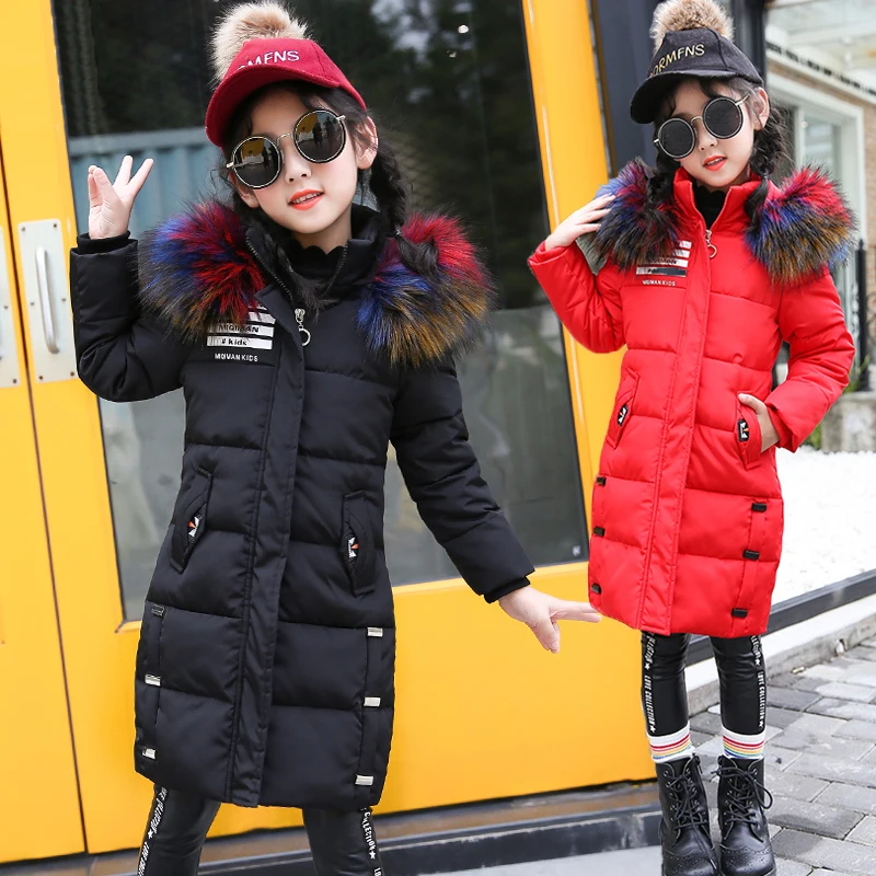 

JMFFY 2019 New Girls Long Padded Jacket Kids Winter Coat Kids Warm Thickening Hooded Down Coats For Teenage Outwear 4-15T Pocket