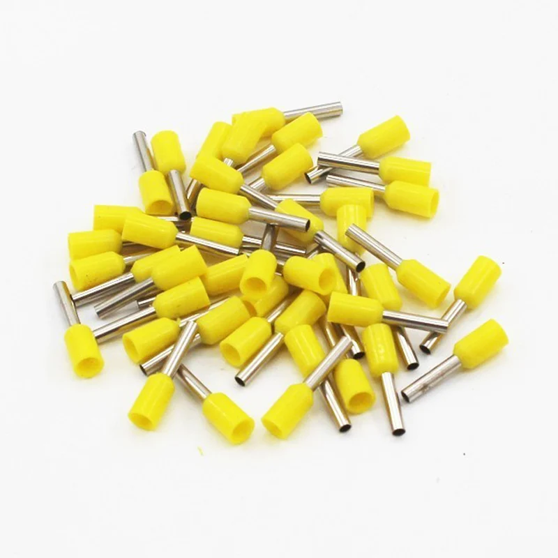 Yellow 100 шт. Изолированные Наконечники Обжимные клеммные наконечники провода разъем E0508 E7508 E1008 E1508 E2508 электрический провод терминал - Цвет: Yellow