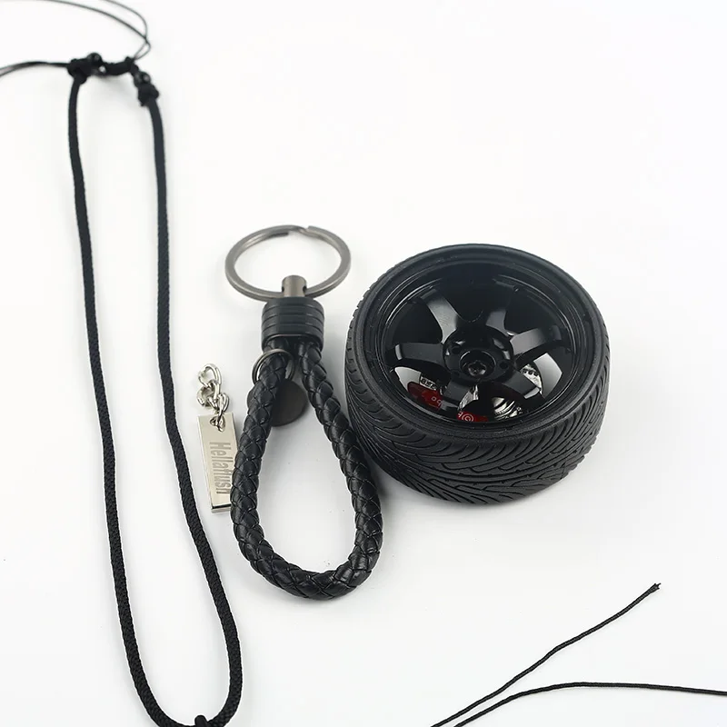 TE37 JDM большой размер обода колеса заднего вида Mirrow Pendent дисковый тормоз+ Bv кожа+ Шина+ веревка(большой размер) брелок hellaflush брелок - Название цвета: Black-black