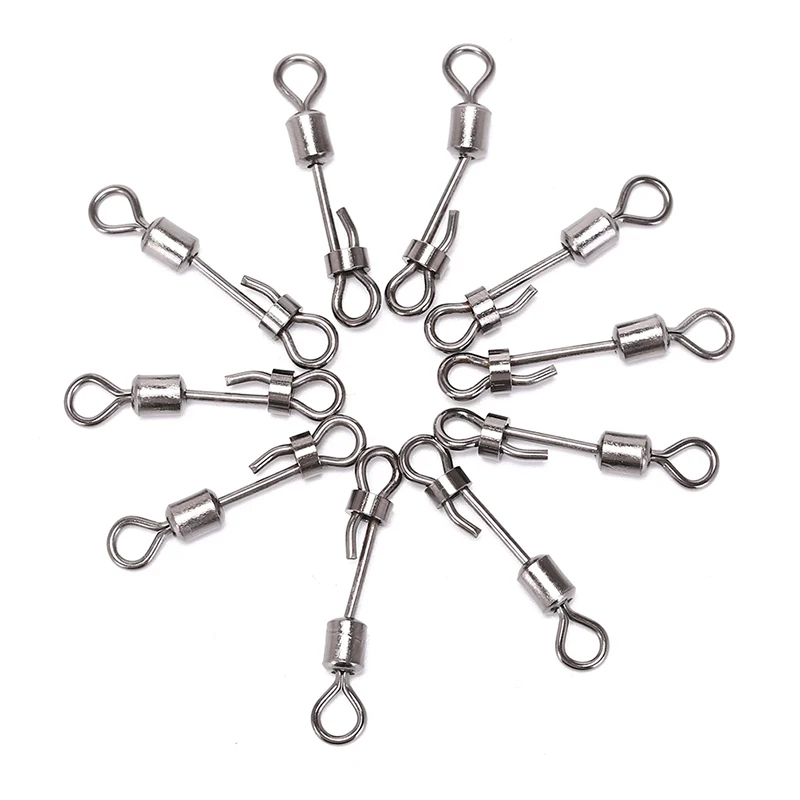 

10pcs/lot NEW Rolling Swivel With Hanging Snap Fishing Tackle Fishhooks Fishing Connector Fishing Swivels With Snap