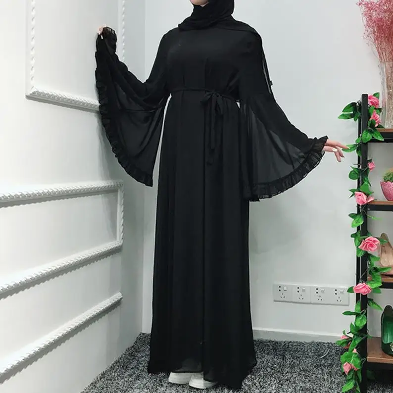 Black dress Рамадан кафтан шифоновая абайя Турция Ислам Мусульманское Платье джилбаб кафтан Tesettur Elbise платья хиджаб Абая для женщин халат Femme - Цвет: Black dress
