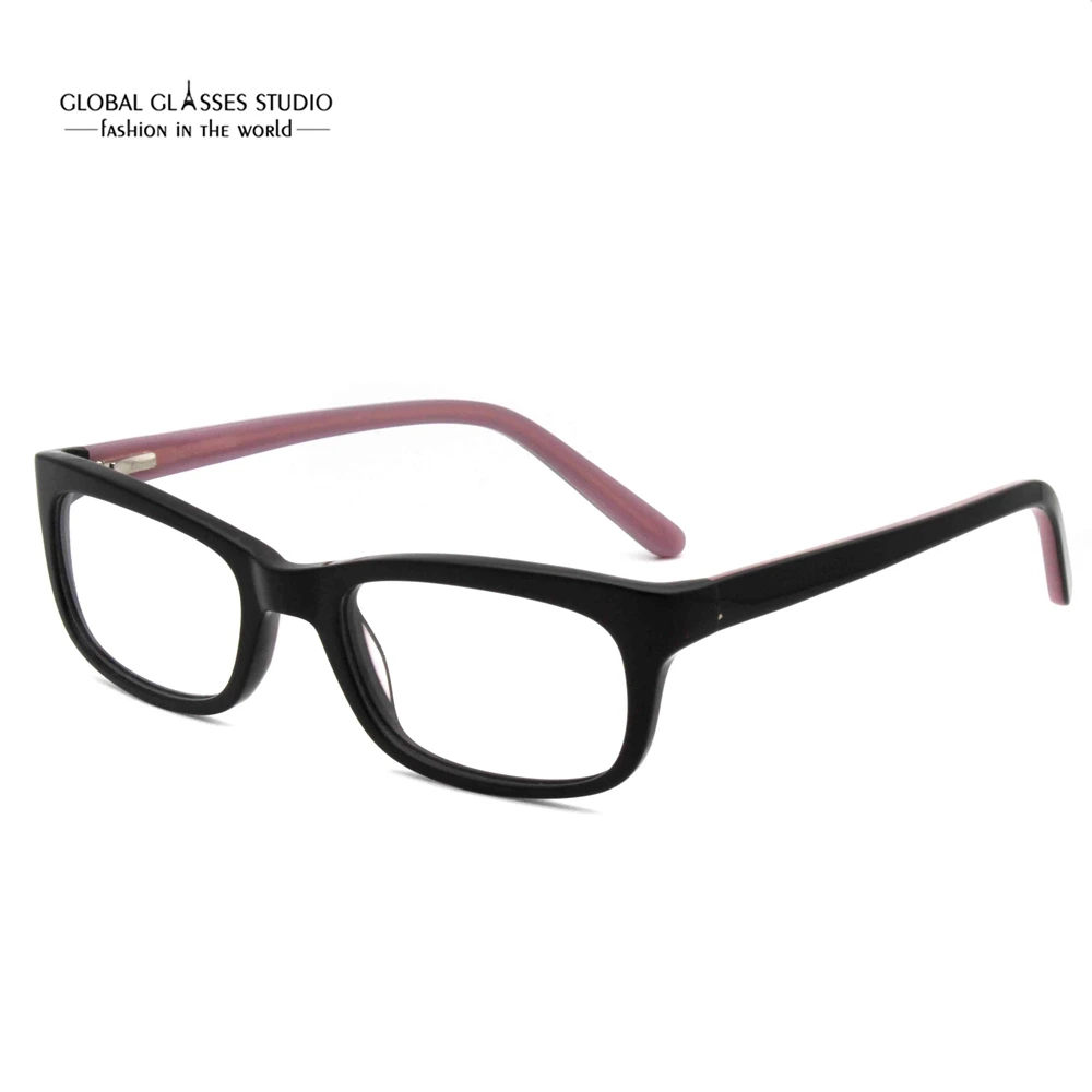 

1205 New Fashion Women Black Frame Powder Leg Rectangle Simplicity Acetate Optical Spectacle Frame Eyeglasses