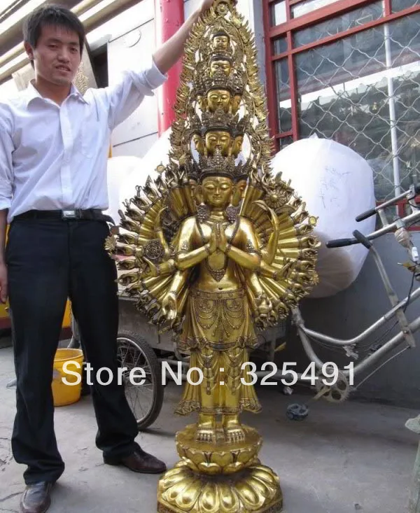 71 тибетская бронзовая позолоченная позолота 1000 руки Avalokitesvara Kwan-Yin Будда Гуаньинь