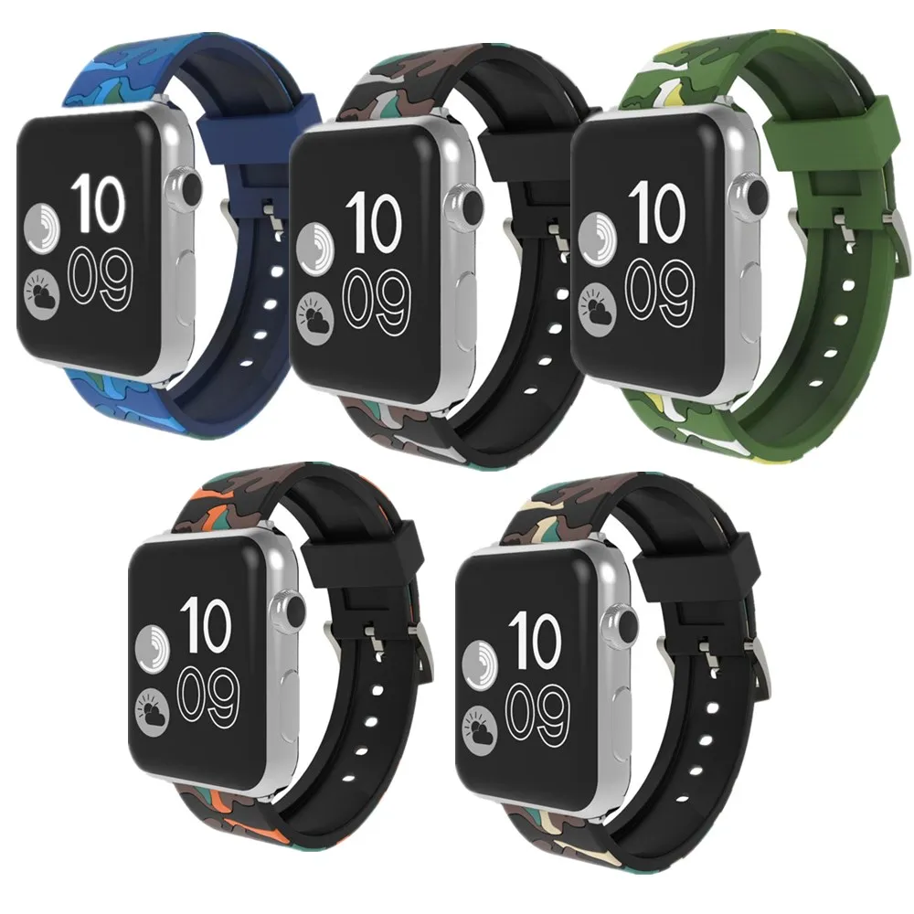 Спортивный силиконовый Камуфляжный ремешок для Apple Watch Series 4 3 2 1 с пряжкой 38 42 мм