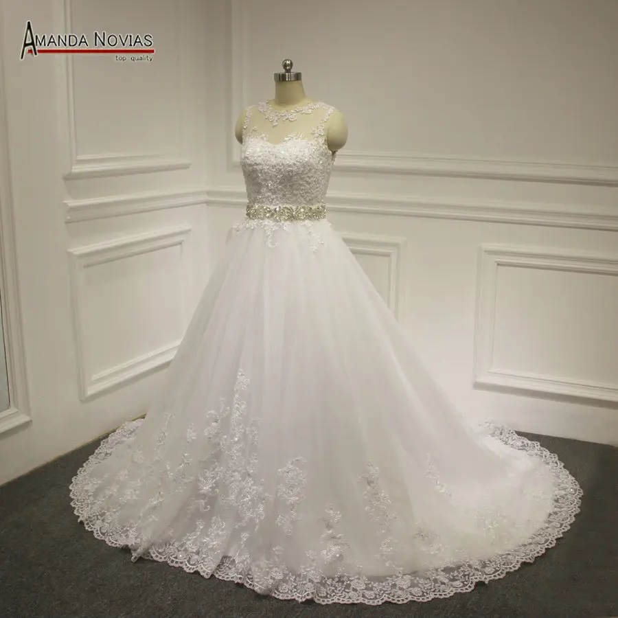 Платье без рукавов с кружевной аппликацией Amanda Novias 2019|vestido de noiva|de noivawedding dress lace |