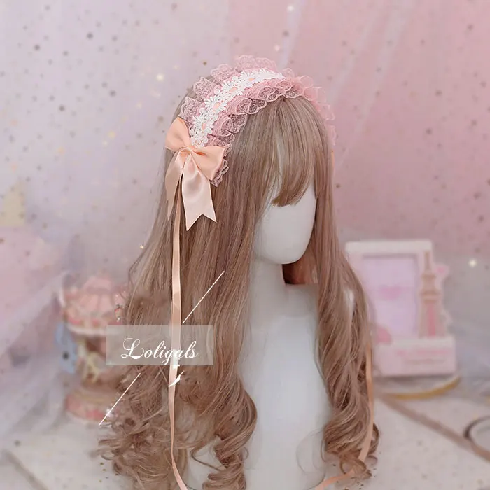 Light Pink Сладкий Мори девушка Лолита оголовье убор для головы с кружевами - Цвет: Light Pink