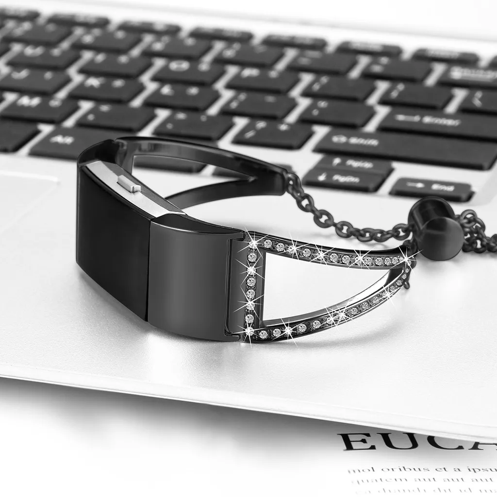 Женские Роскошные наручные часы Fitbit Charge 2 из нержавеющей стали с кристаллами