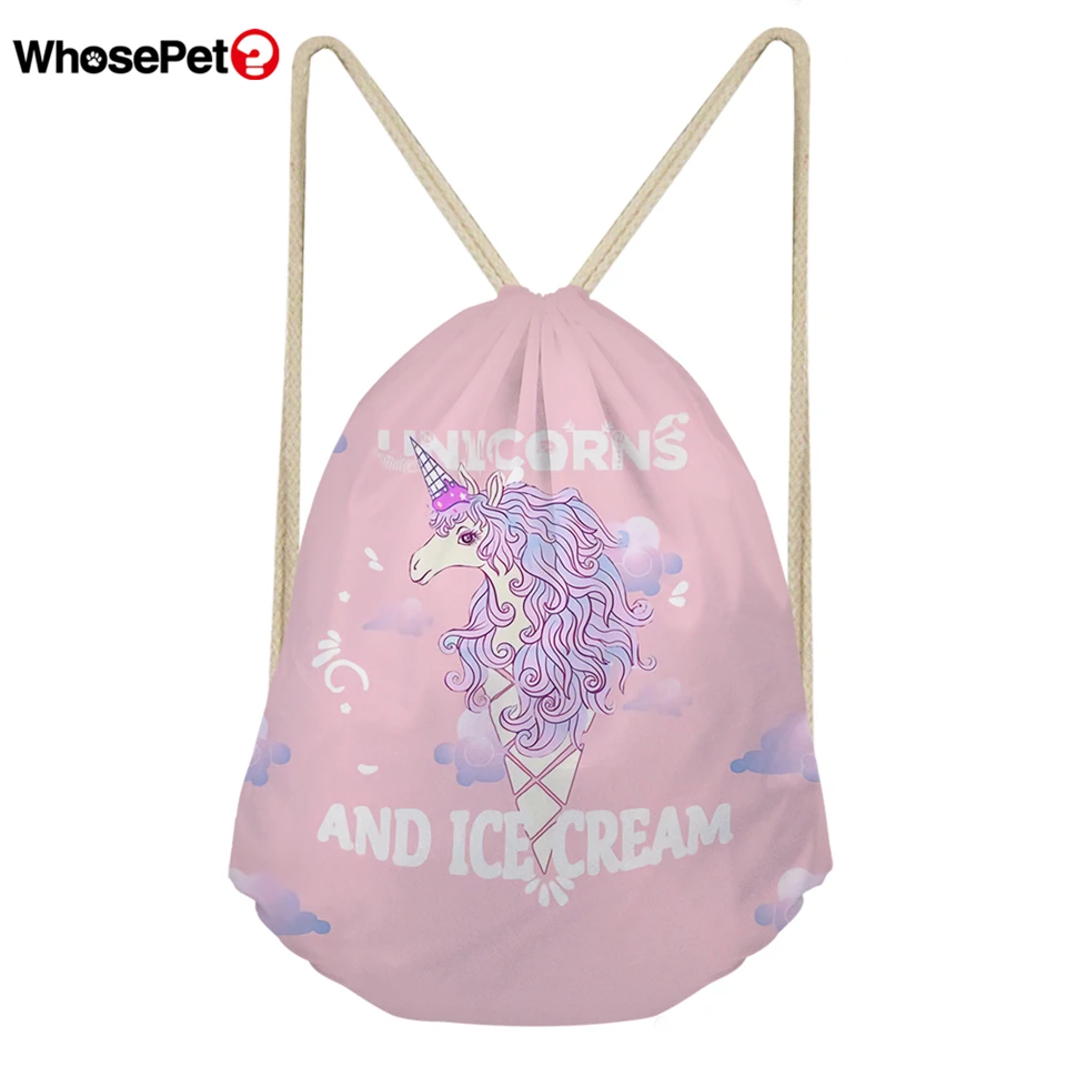WHOSEPET мультяшный Единорог женские сумки на шнурке рюкзак женский Mochila Escolar Softback