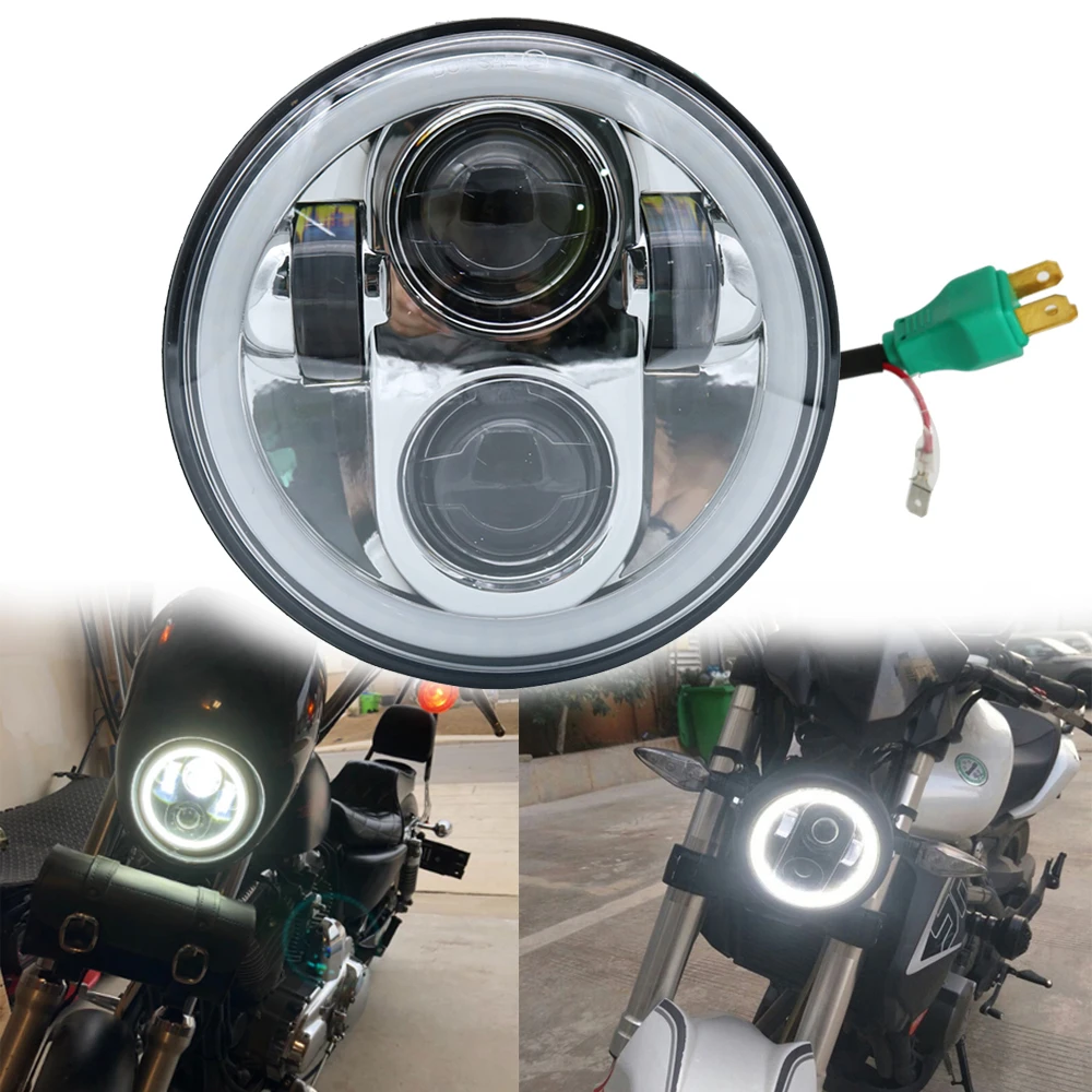 5 75 дюймов светодиодный H4 Фары Halo Кольцо Белый DRL ангельский глаз для Harley 883 iron