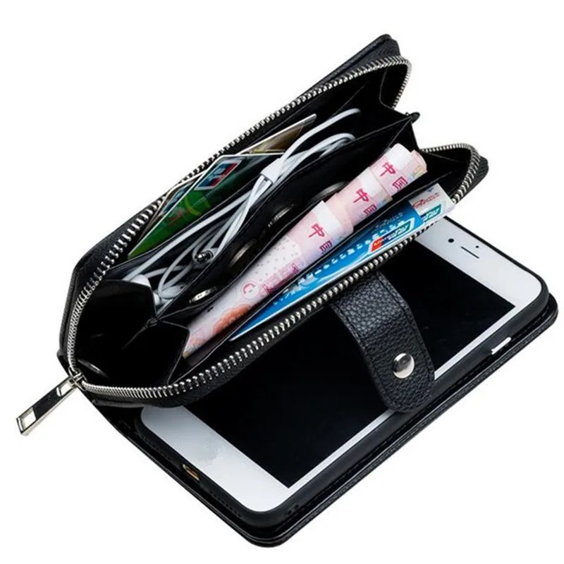 Многофункциональный кожаный бумажник на молнии с магнитной съемной задней чехол