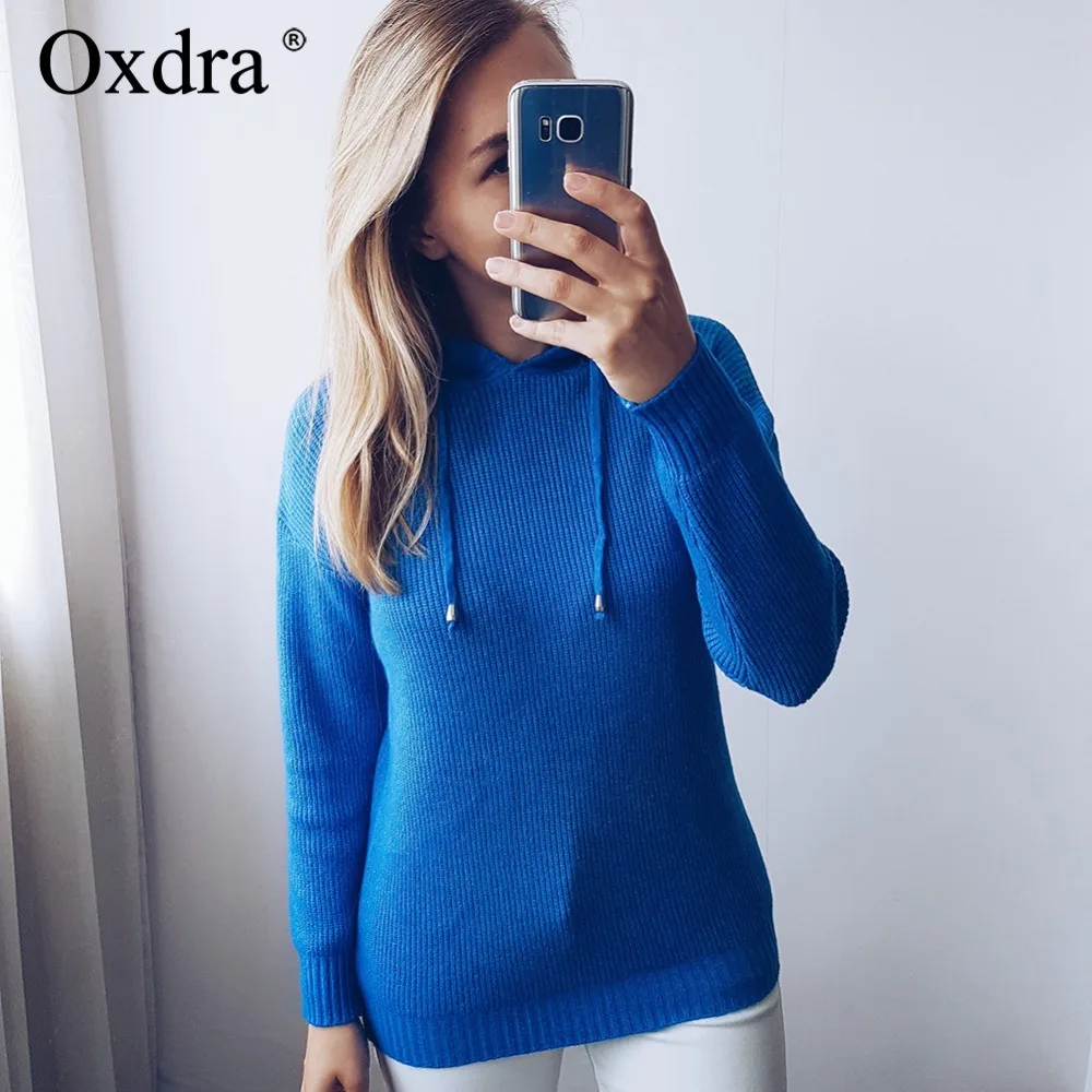 Oxdra 2018 осень зима модный женский пуловер чистый цвет вязаные свитера