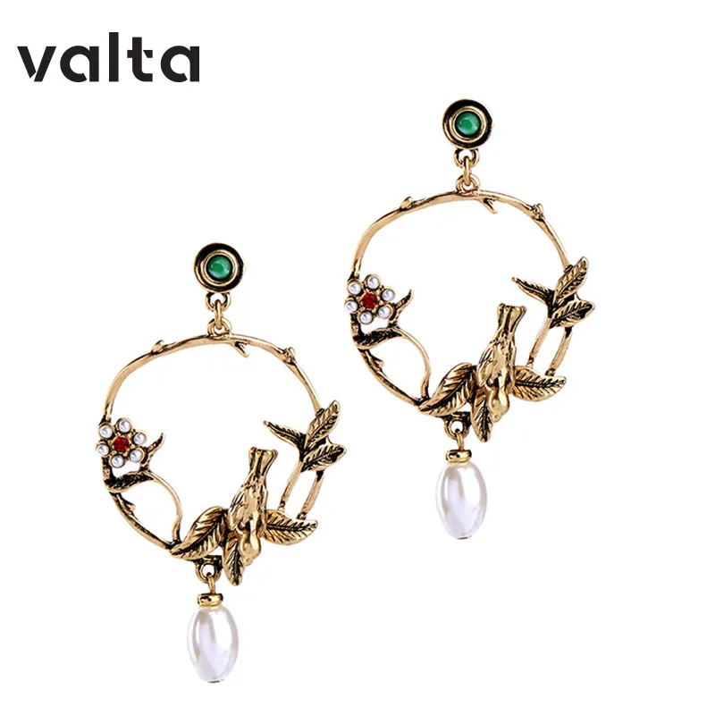 Женские серьги с листьями и жемчугом винтажные легкие серьги-подвески