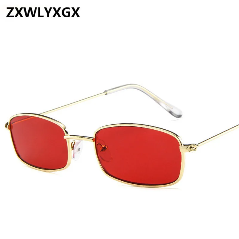 2021New Small Rectangle Retro Sunglasses Men Brand Designer Red Metal Frame Clear Lens Sun Glasses Women Unisex UV400