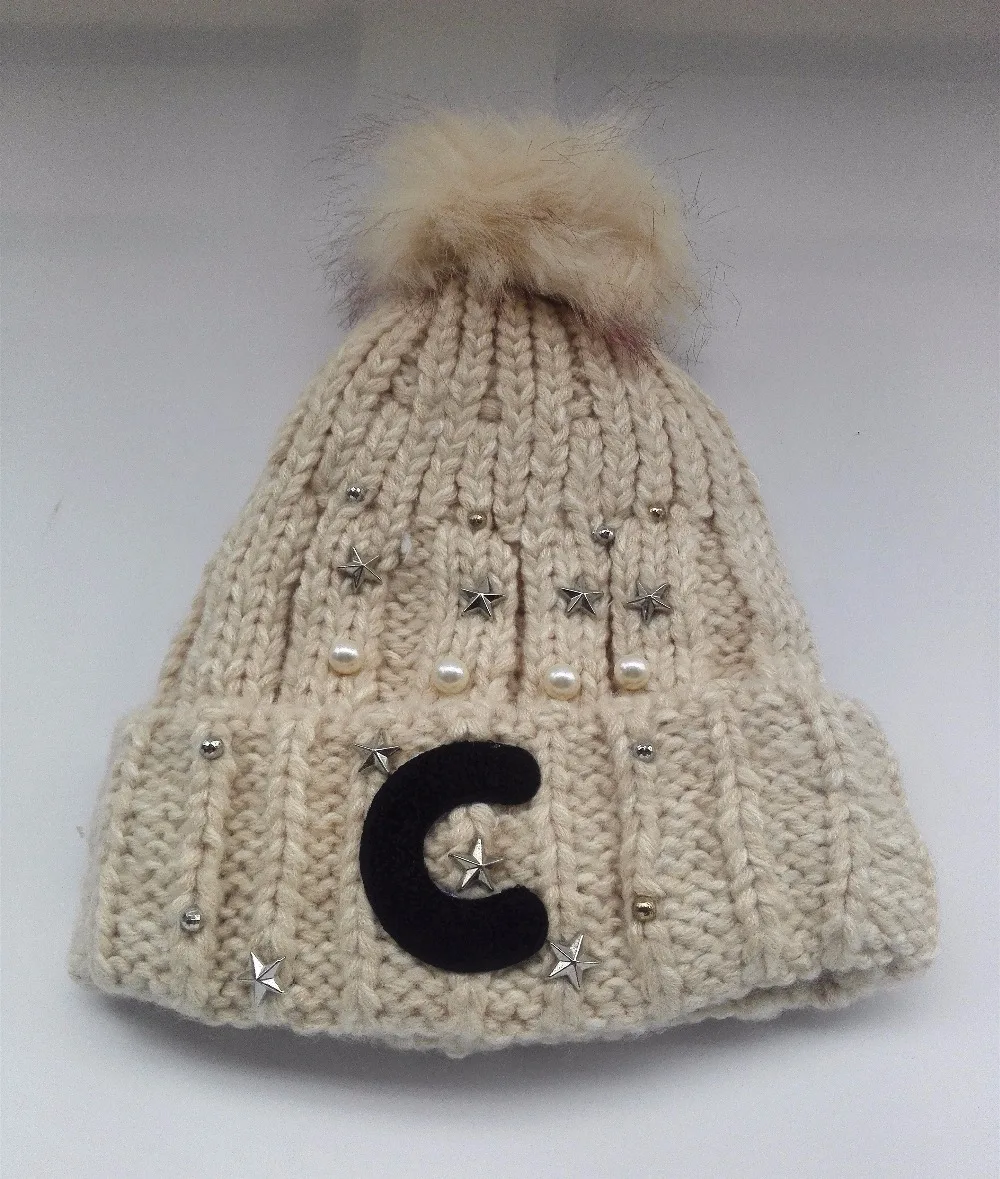 Женские вязаные шапки C буквами Повседневные на флисе с заклепками|beanie women|knitted