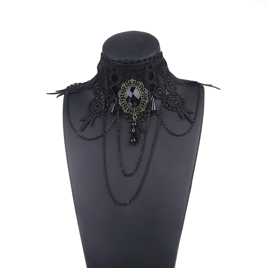 Женский Готический стиль черный чокер ожерелье цепочка вышитая кружевная