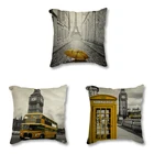 Лондонский Биг Бен часы башня телефонная коробка городской пейзаж печатная декоративная подушка для дивана подушка 45x45 см льняная подушка для сиденья