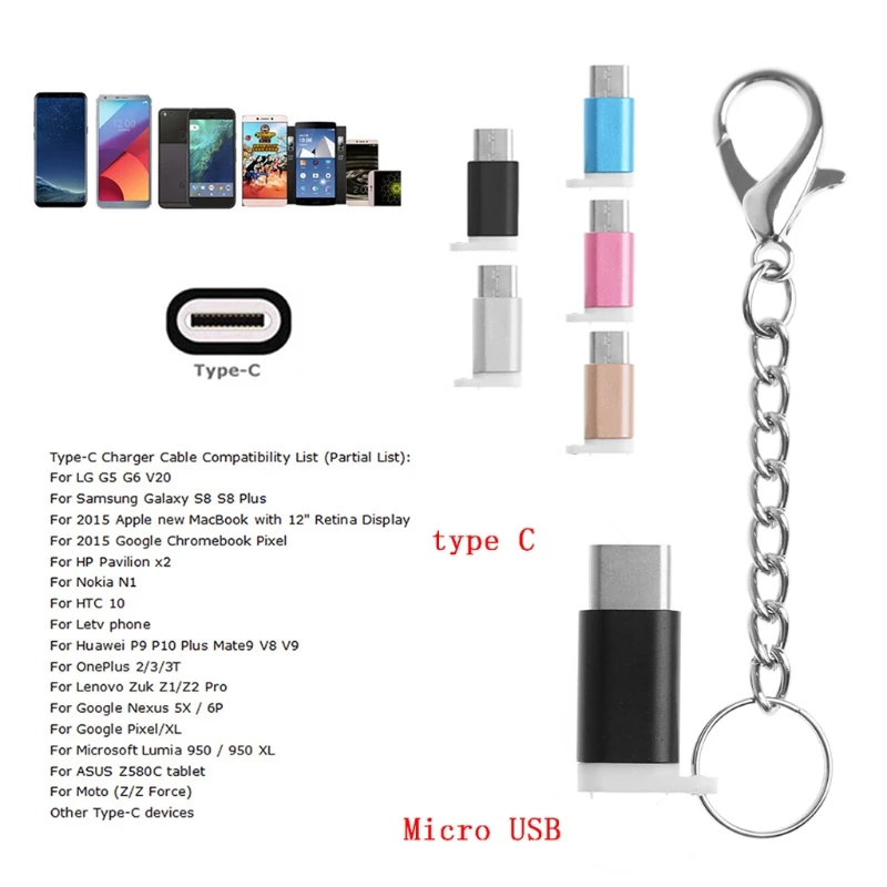 USB C 3 1 Тип Male к микро usb Female конвертер адаптер с анти потерянный брелок для ключей