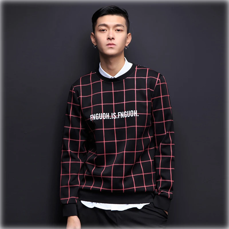 Мужские 2017 Сплошной Цвет Плед Печати Толстовка Хип-Хоп Наборы Человек Моды