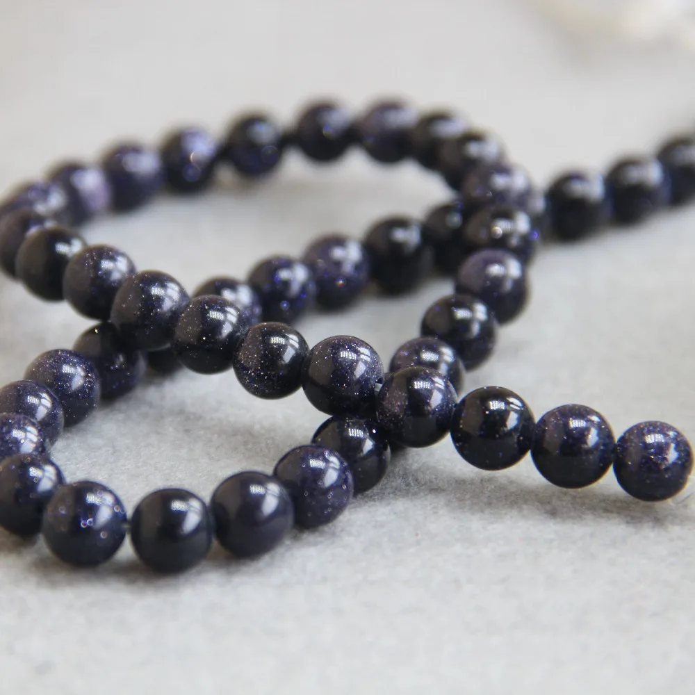8mm Fashion Natural Blue Sandstone Gold-Color Sand Stone Beads Round Loose 15inch Women Jewelry Making Design Girls Gifts | Украшения и