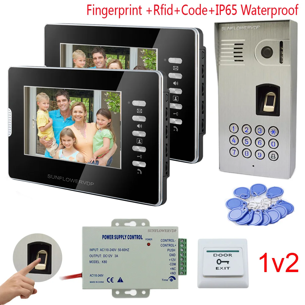 IP65 Водонепроницаемый проводной видео домофонов отпечатков пальцев Rfid