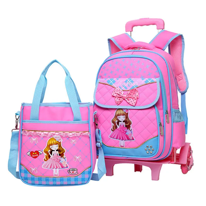 Waterproof Cute Kids Backpack Cartoon 2 Pcs Children School Bags Kids Backpacks Wheel Trolley Luggage For Girls Student Bookbags