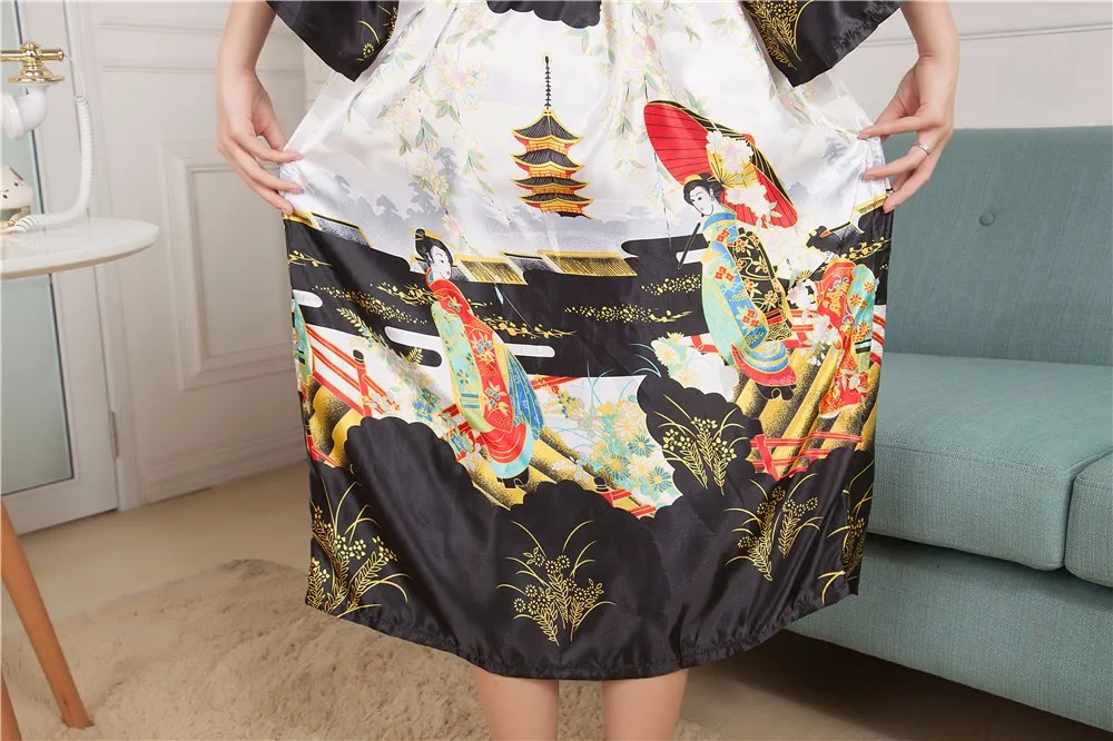 Женский халат кимоно черный из вискозы ночная рубашка пижама один размер Mdn011