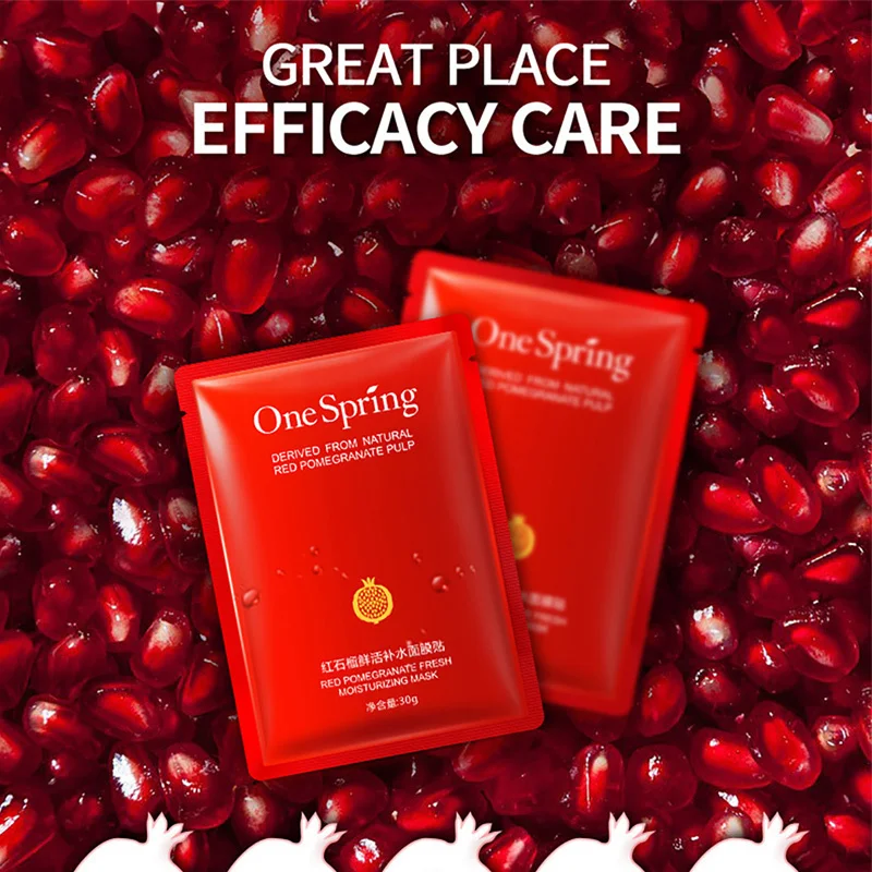 10PCS One Spring Red Pomegranate Facial Mask Smooth Moisturizing Oil Control Shrink Pores Tightening Skin Whitening Care|face skin care|pomegranate