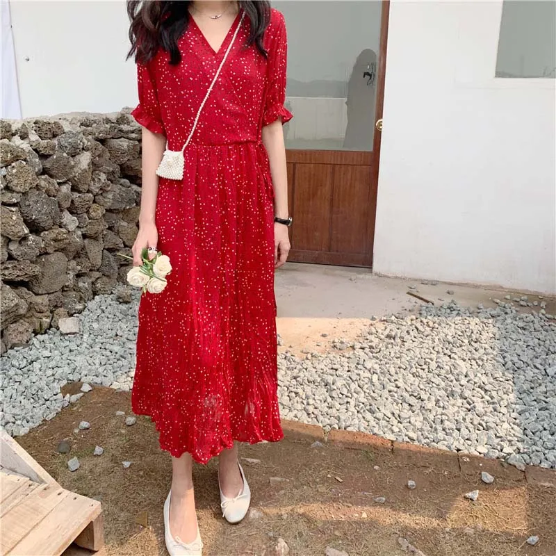 Шифоновое платье с короткими рукавами Новинка 2019 года сезон лето для взрослых |