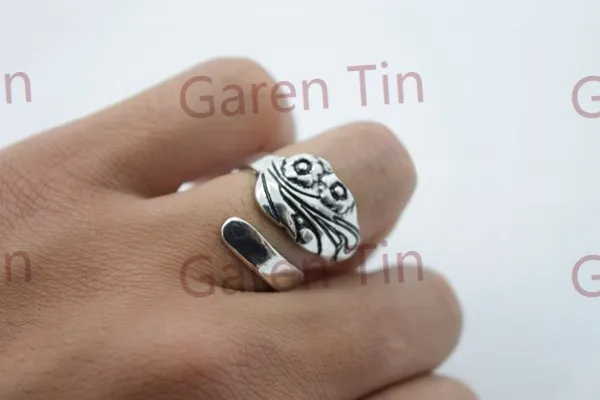 Ручной работы Винтаж ложка кольца старинное серебро кольцо jewelry Карен олова