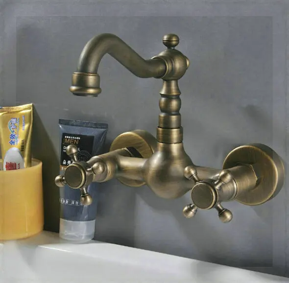 Wall Mounted Antique Brass Finish Faucet Kitchen Sink Bathroom basin Mixer Tap crane wall mount sensor faucet | Обустройство дома